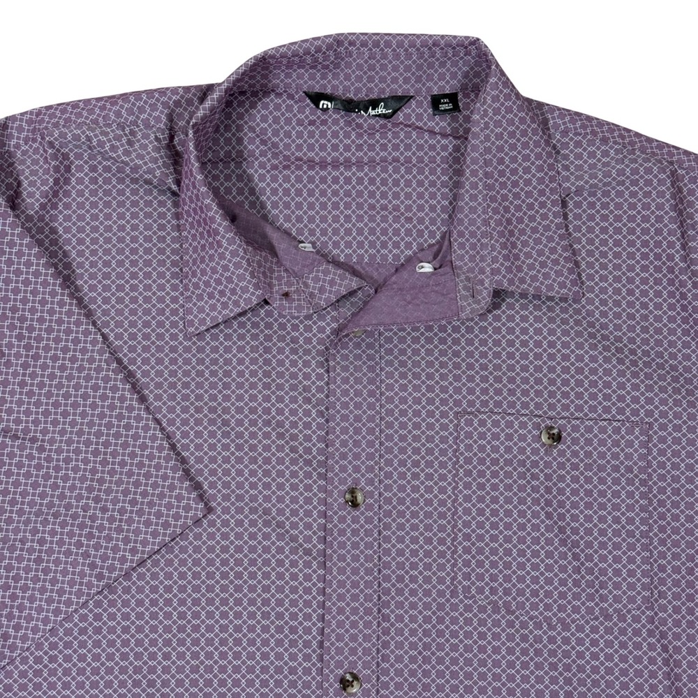 TravisMathew Men's Button Up Shirt 2XL Purple Short Sleeve Performance Golf‎